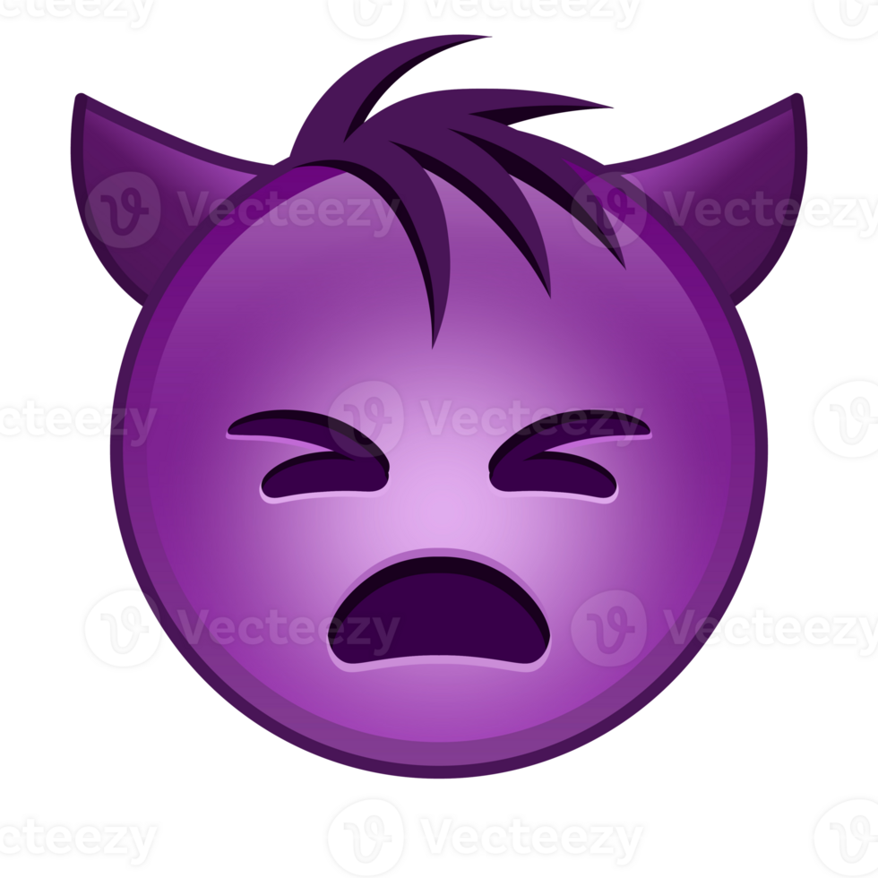 Angry face with horns Large size of purple emoji smile with hair png