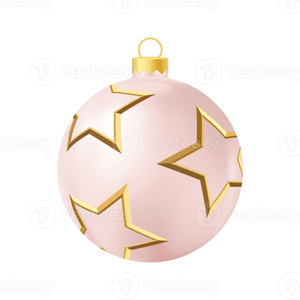 Beige Christmas tree toy with golden stars Realistic color illustration png
