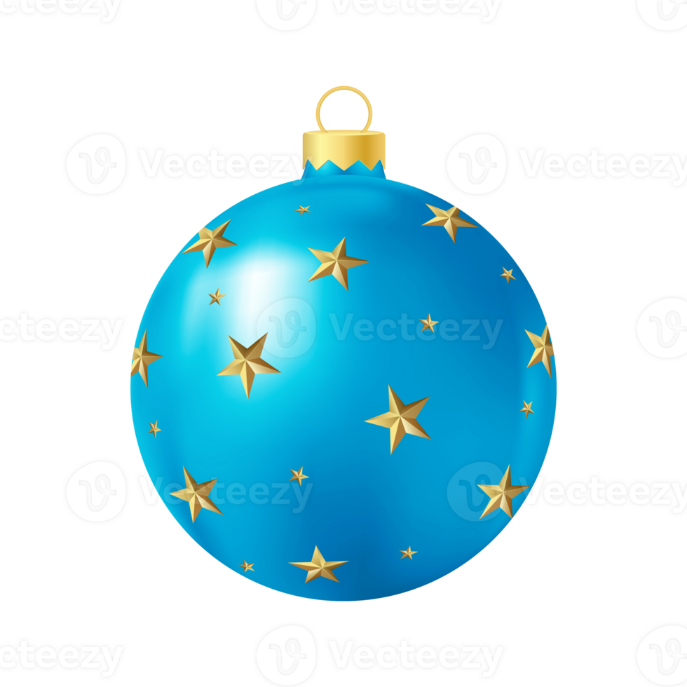 Blue Christmas tree toy with gold stars Realistic color illustration png