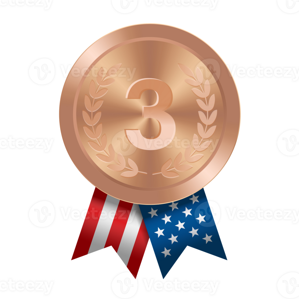 Bronze award sport medal with USA ribbons and star png