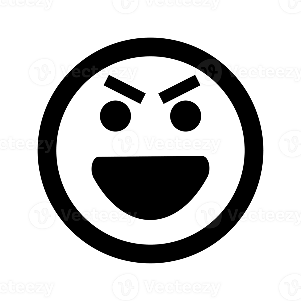 Cartoon angry and evil smile face emoticon icon in flat style png