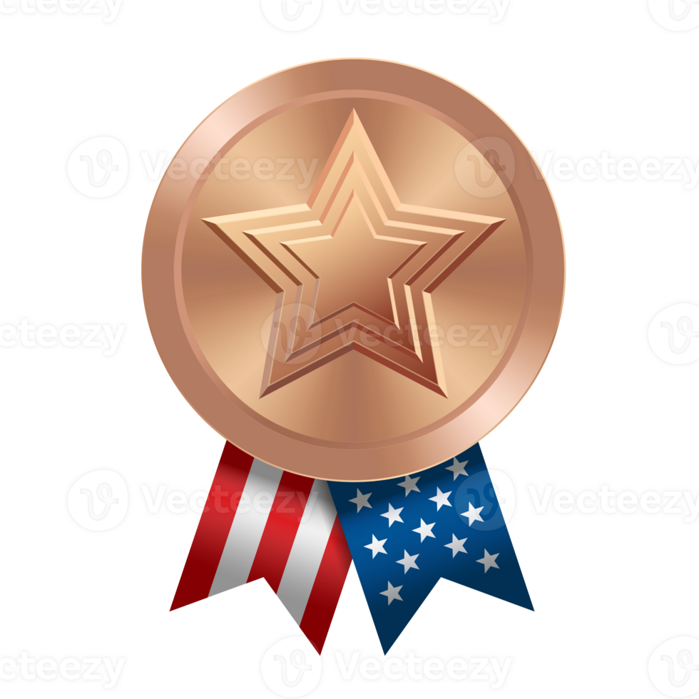 Bronze award sport medal with USA ribbons and star png