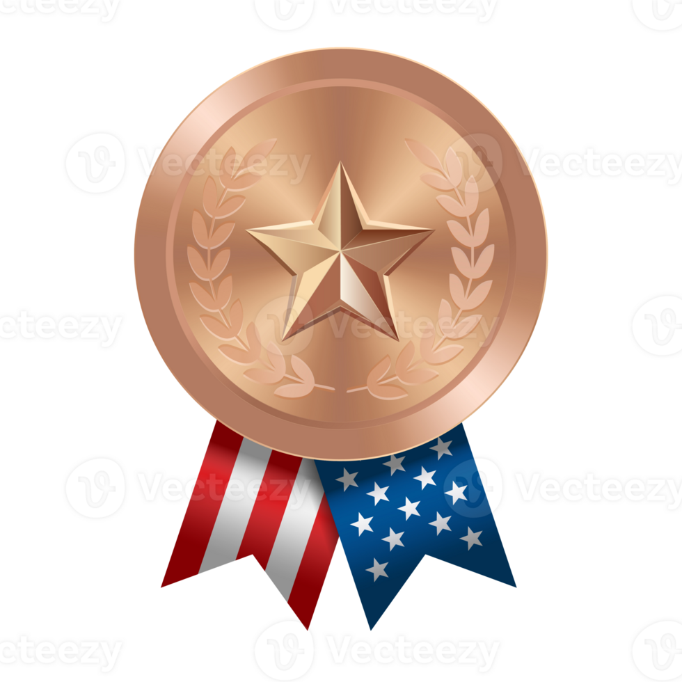 Bronze award sport medal with USA ribbons and star png