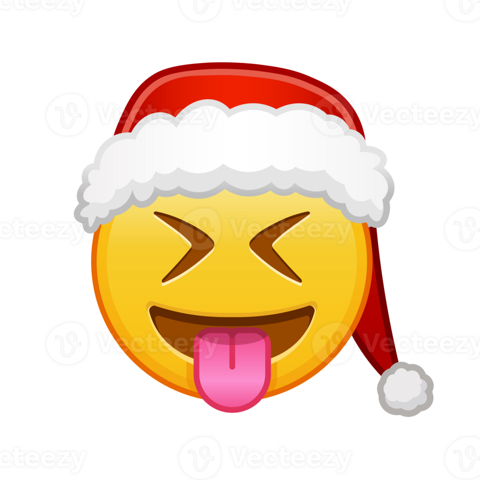 Christmas face with protruding tongue and tightly closed eyes Large size of yellow emoji smile png