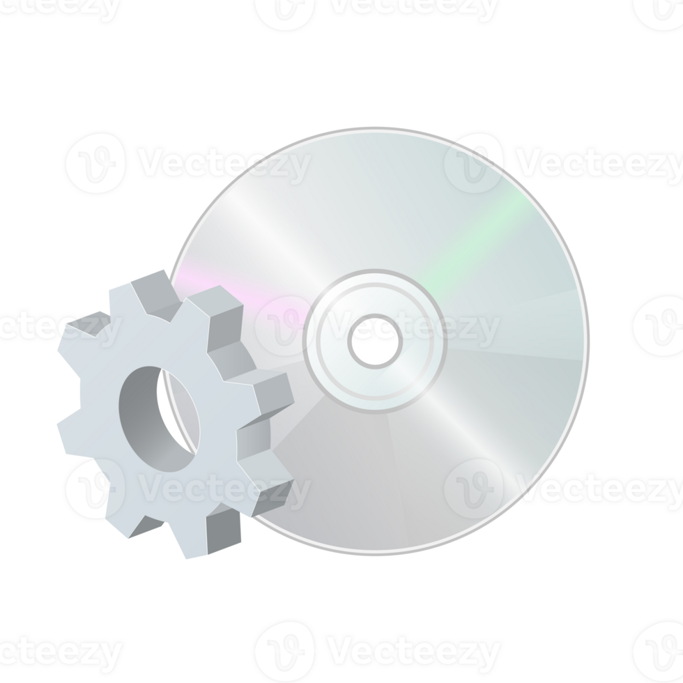 Compact disk CD DVD with gear icon Settings icon or instruction png