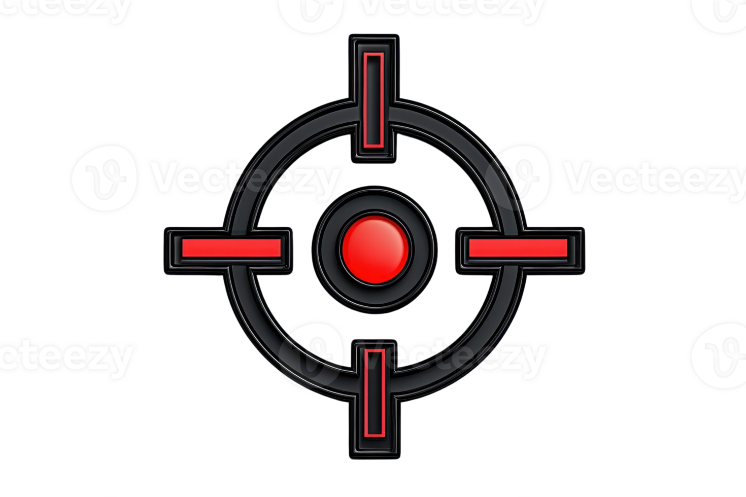 A circular target symbol featuring a central red dot, surrounded by a black ring and red crosshairs. png