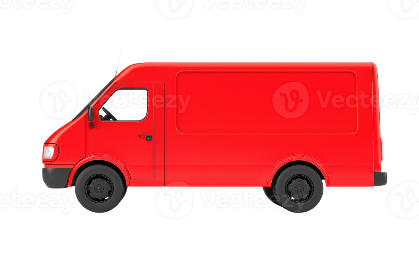 A bright red delivery van with a simple design and sturdy wheels, showcasing a functional and modern appearance. png