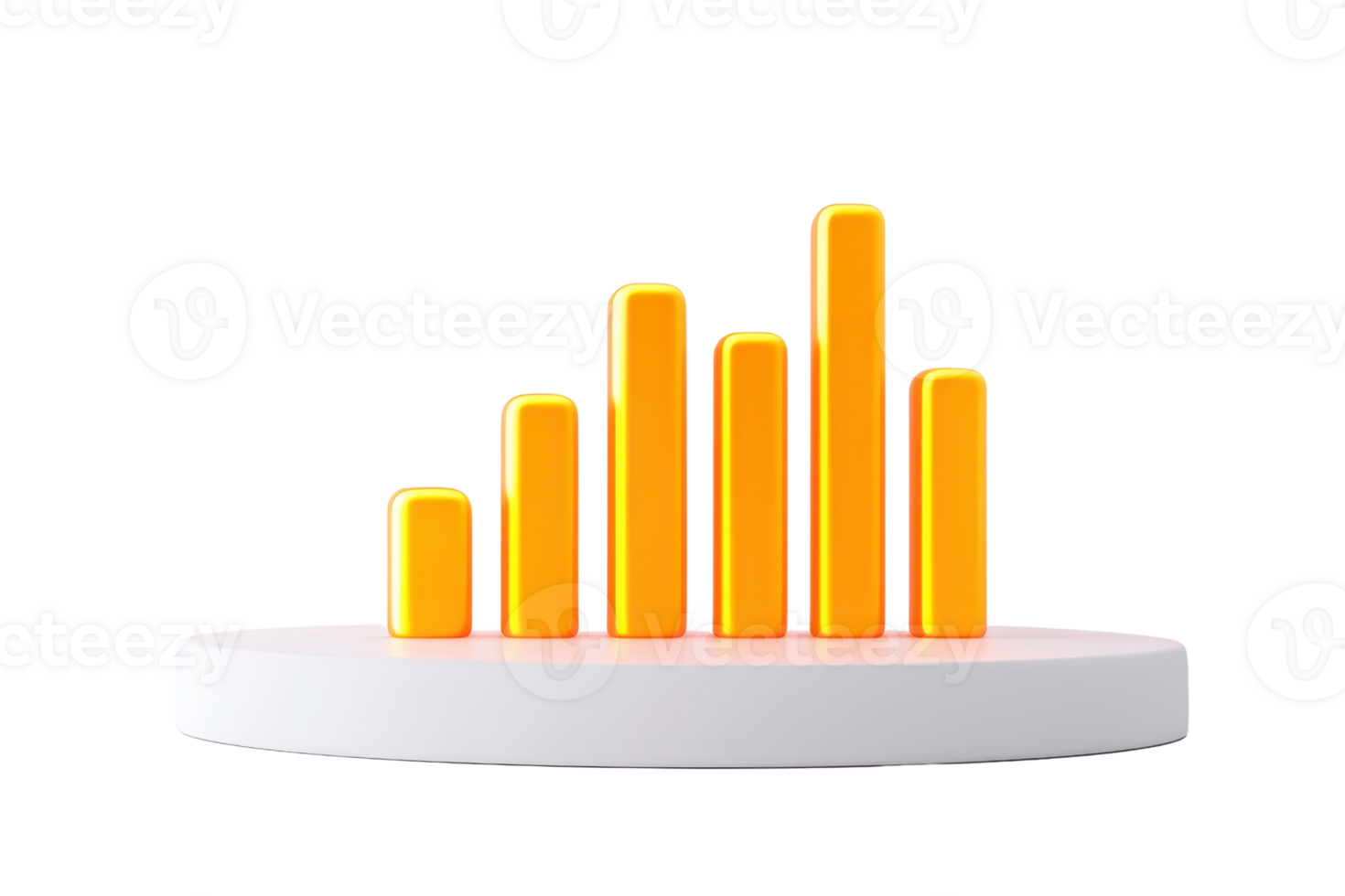 A set of vertical yellow bars representing data growth on a circular white base, illustrating an increase in metrics. png