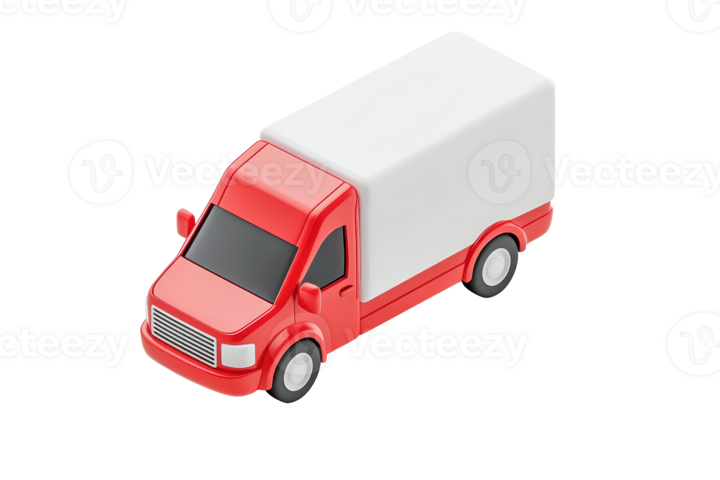 A vibrant red delivery truck with a white cargo box, designed for transportation and logistics. png