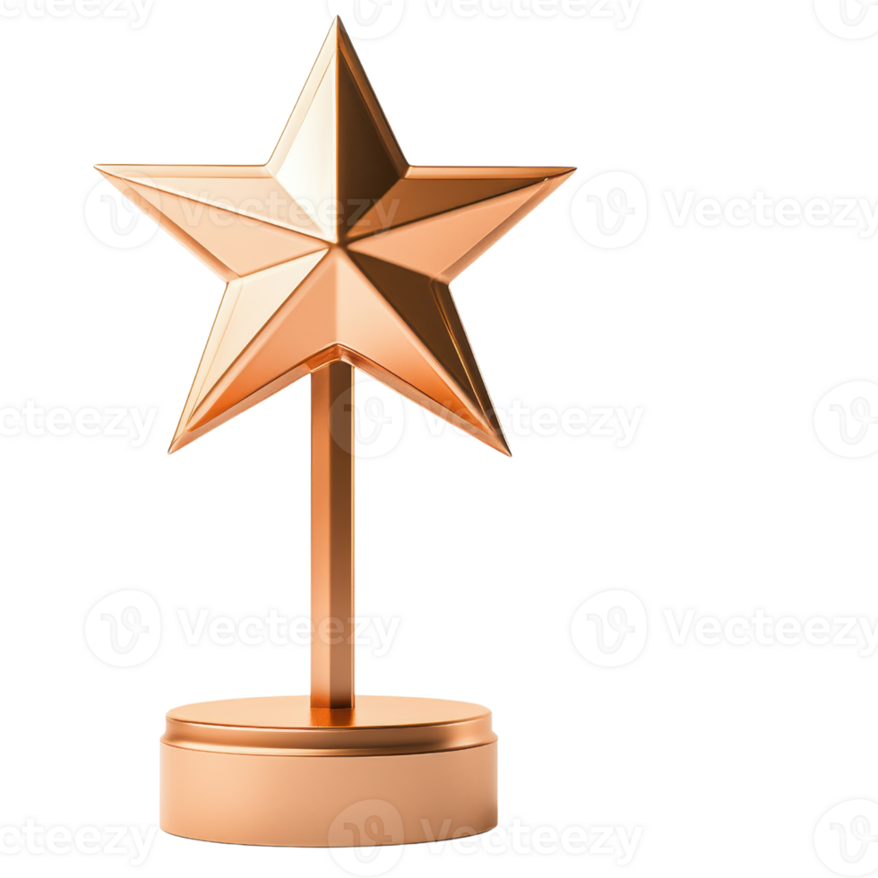 A polished bronze star trophy mounted on a round base, symbolizing achievement and recognition. png