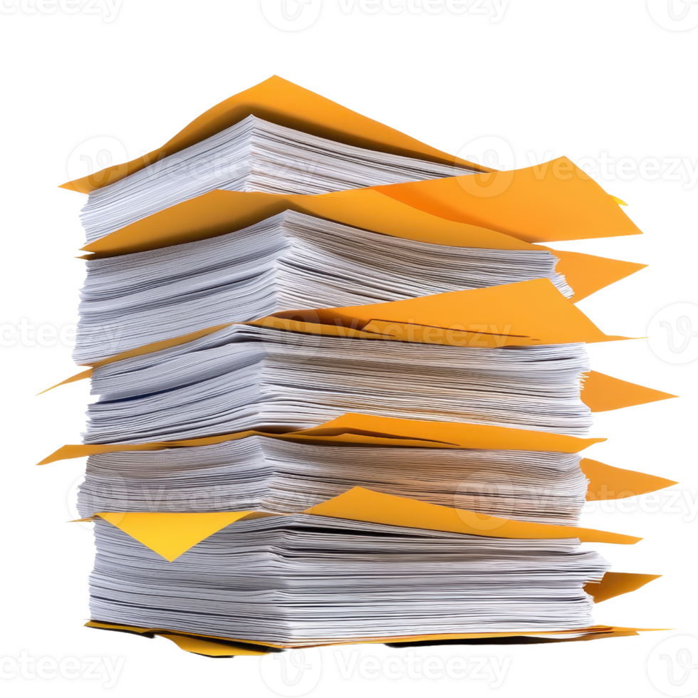 A stack of documents with yellow folders, neatly arranged, showcasing organization and paperwork. png