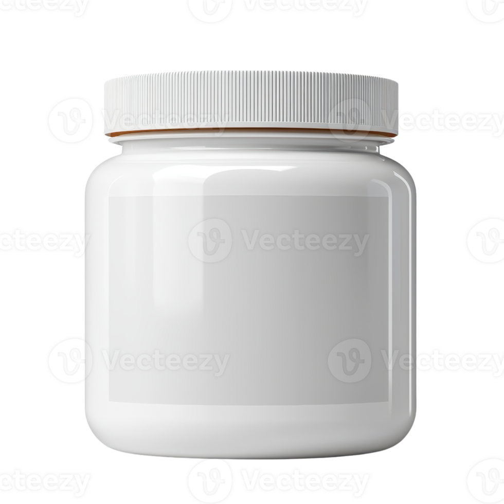 A plain white jar with a screw-on lid, designed for various contents, featuring a smooth surface and a minimalist aesthetic. png