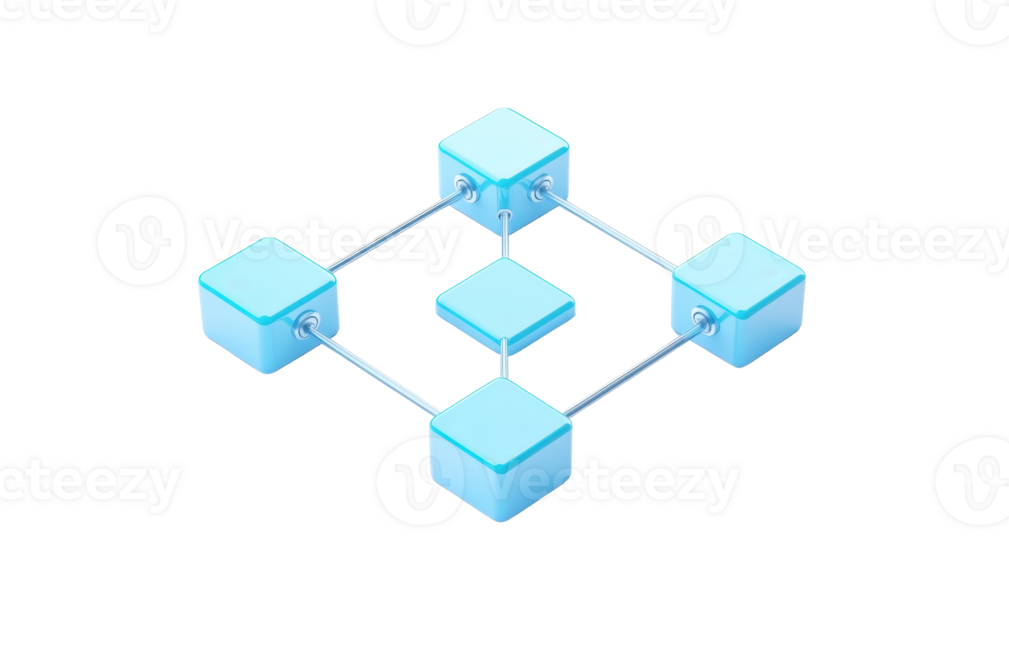 A geometric arrangement of blue blocks connected by lines, forming a network structure. png