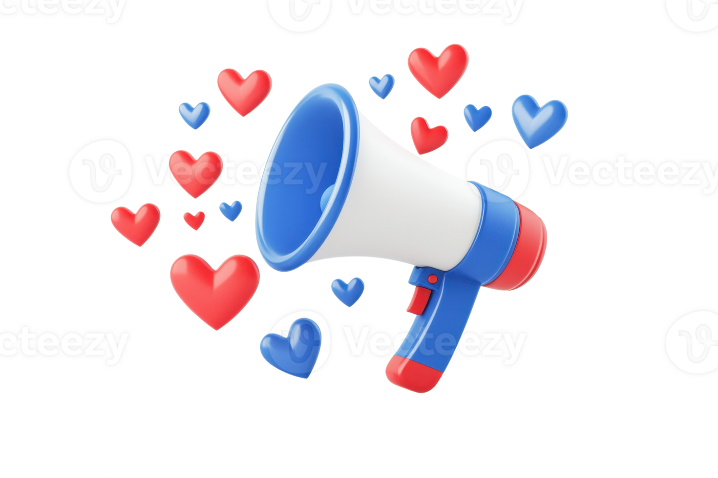 A colorful megaphone surrounded by floating hearts, symbolizing love and communication. png