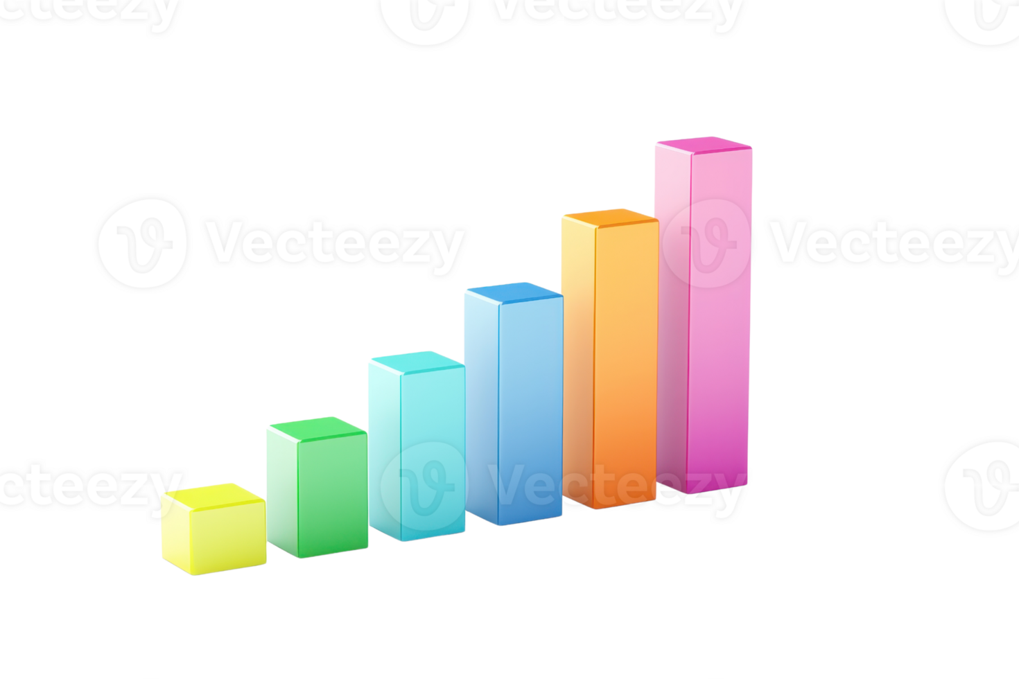 A series of colorful bar charts arranged in ascending order, illustrating growth or progress. png
