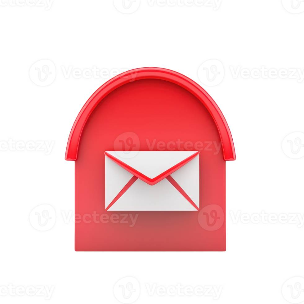 A vibrant red mailbox featuring a classic white envelope design, symbolizing communication and message delivery. png