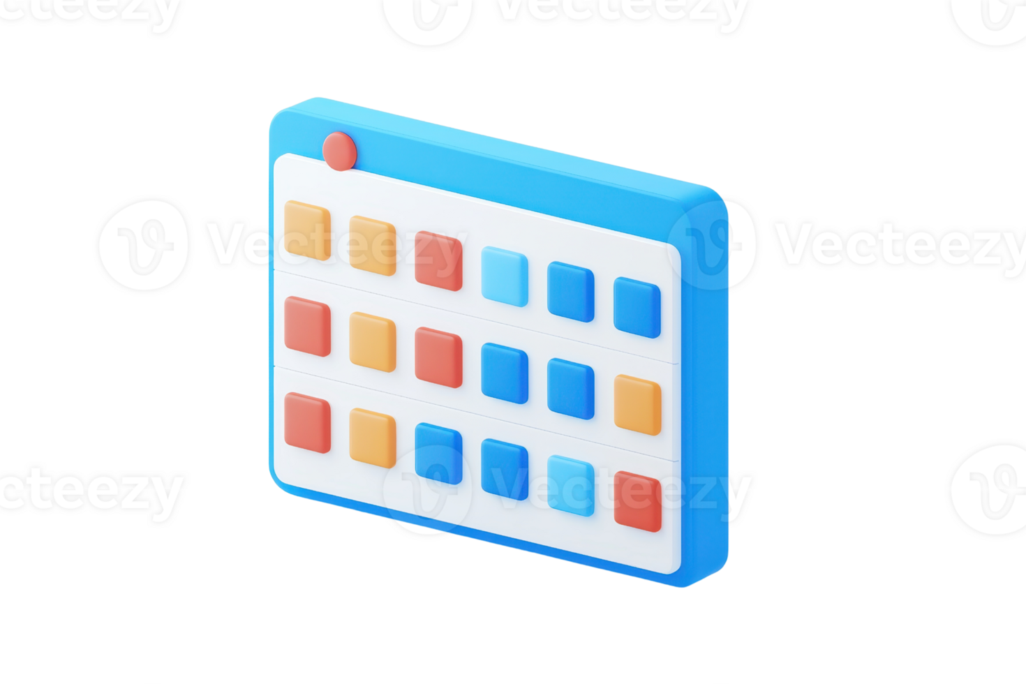 A digital calendar icon featuring a grid layout with colorful squares representing dates and events. png