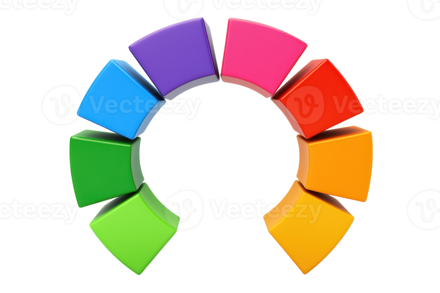A circular arrangement of colorful blocks, featuring vibrant hues like purple, pink, red, orange, green, and blue in a visually appealing design. png