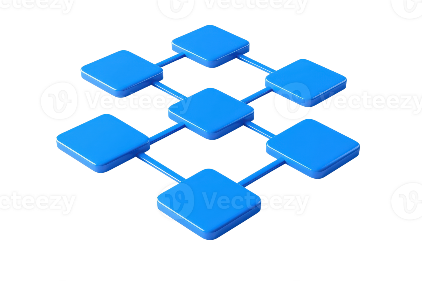 A network of blue geometric squares connected by lines, creating a structured layout that suggests connectivity and organization. png