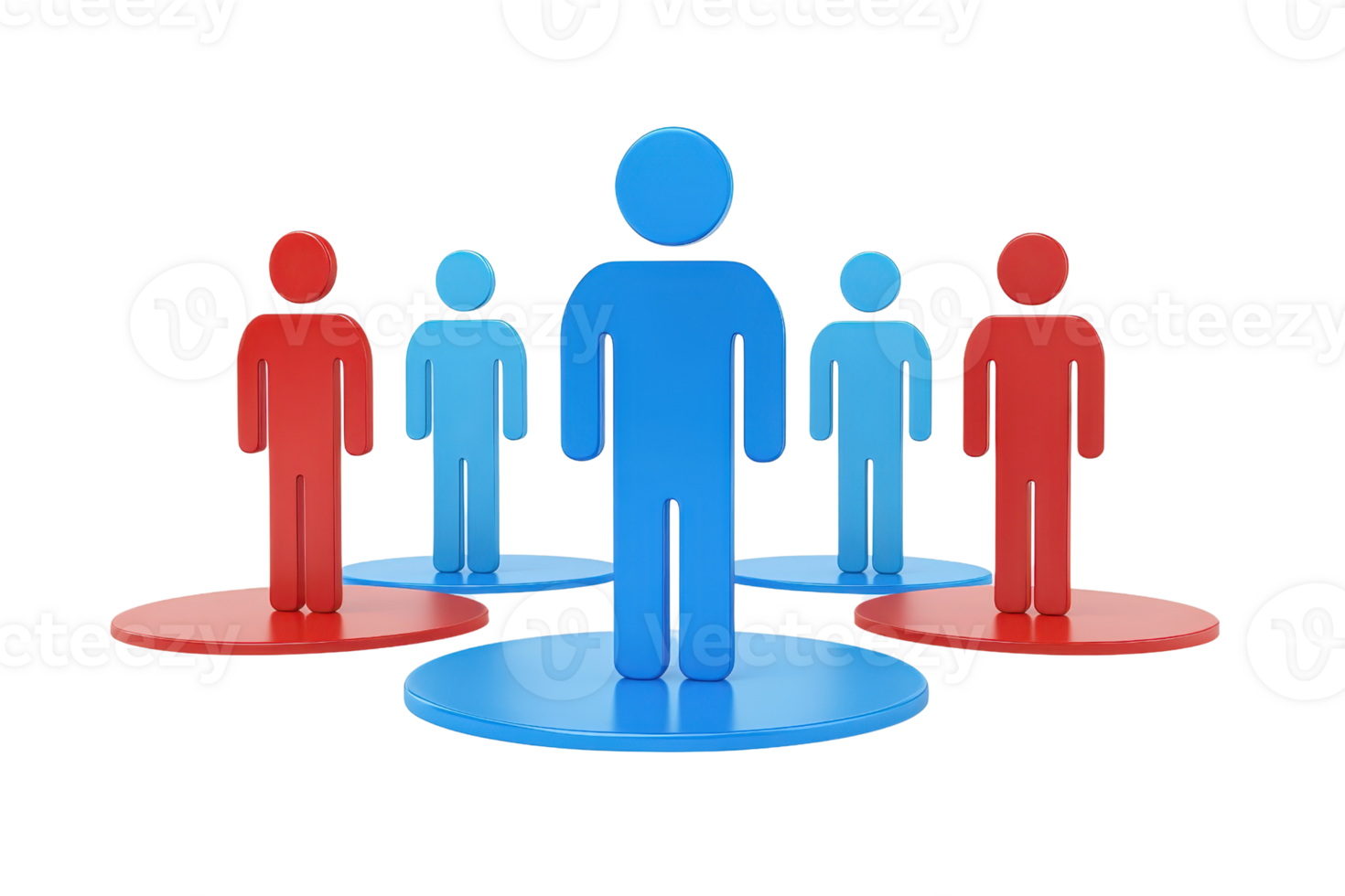 The image features stylized human figures in blue and red, arranged with one blue figure prominently in the center, symbolizing unity or leadership. png