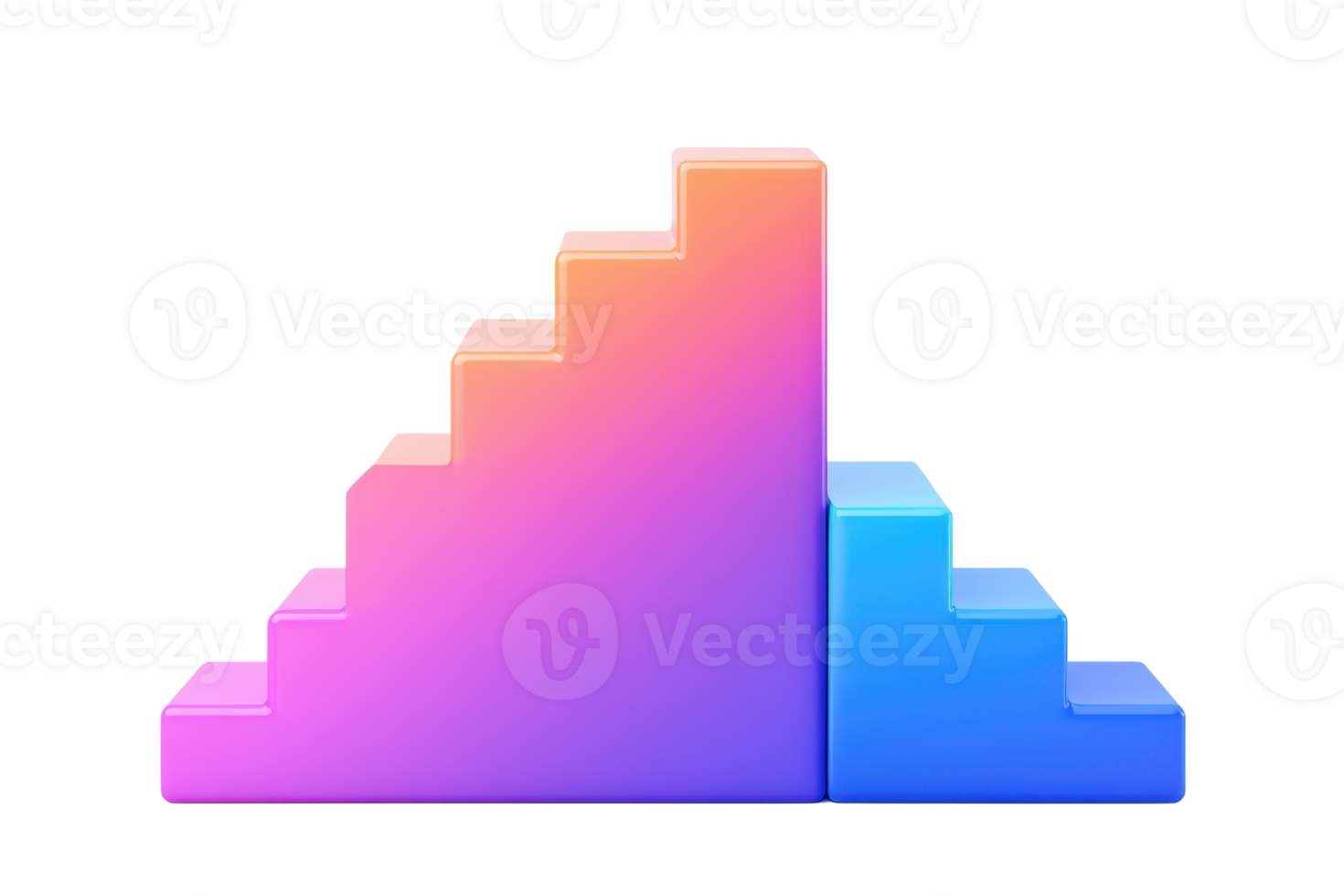 A stylized graphic representation of two ascending stair-like structures in gradient colors, symbolizing growth and progression. png
