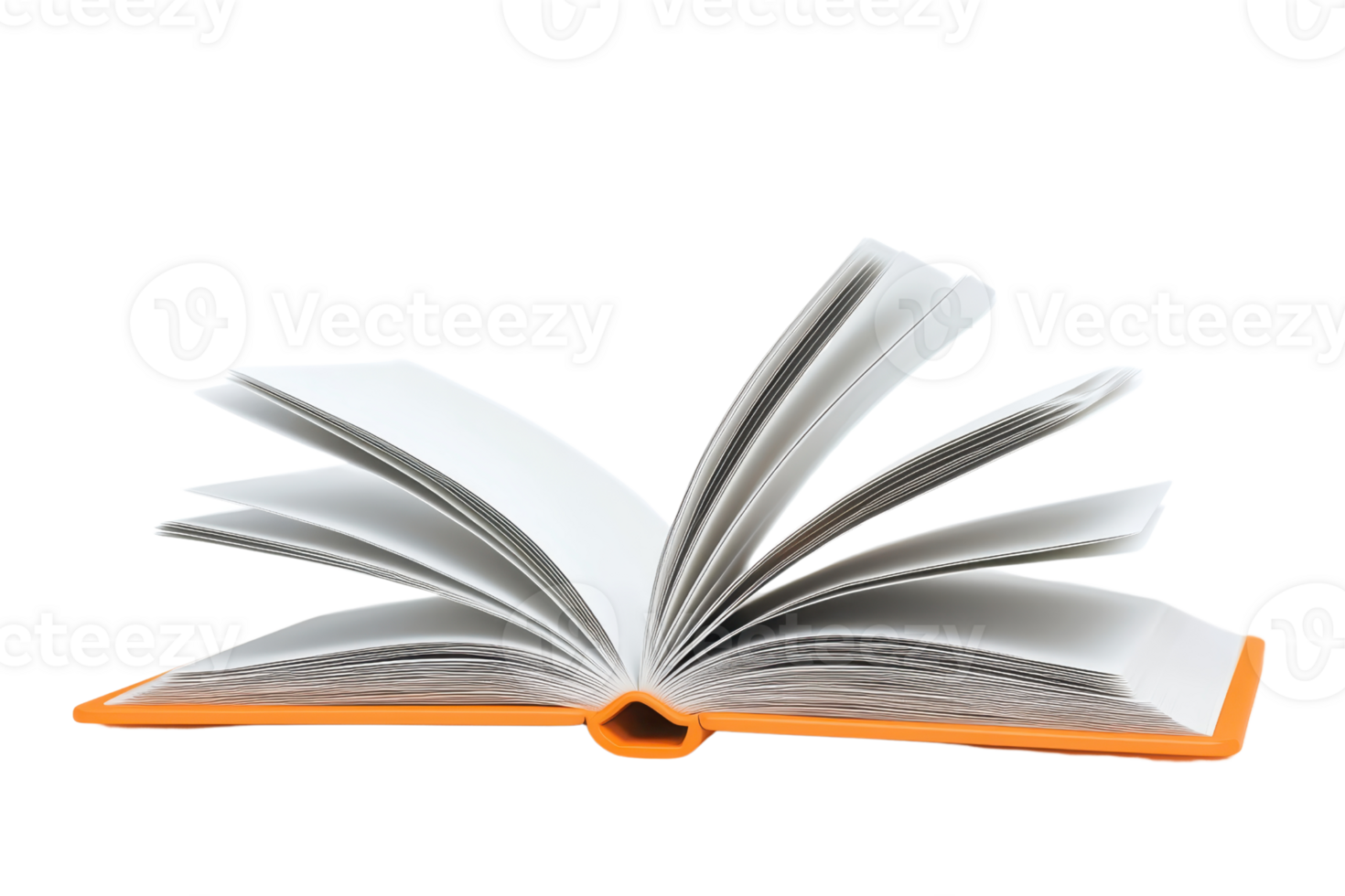 An open book with pages fanned out, showcasing its inner content and vibrant orange binding. png