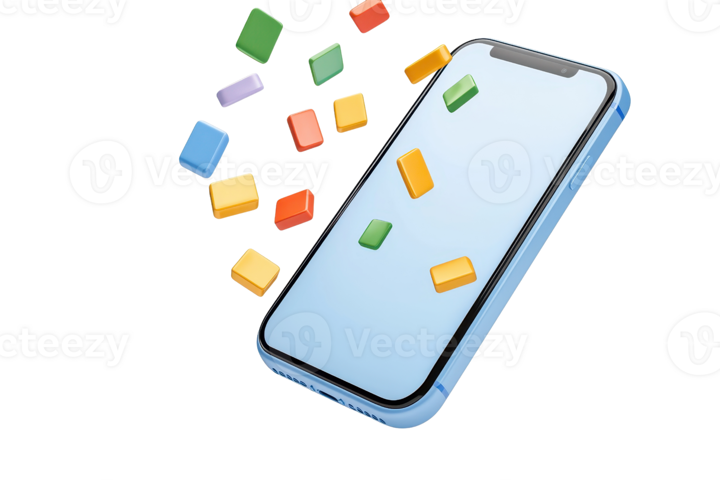 A smartphone with colorful app icons floating above its screen, emphasizing digital connectivity and technology. png