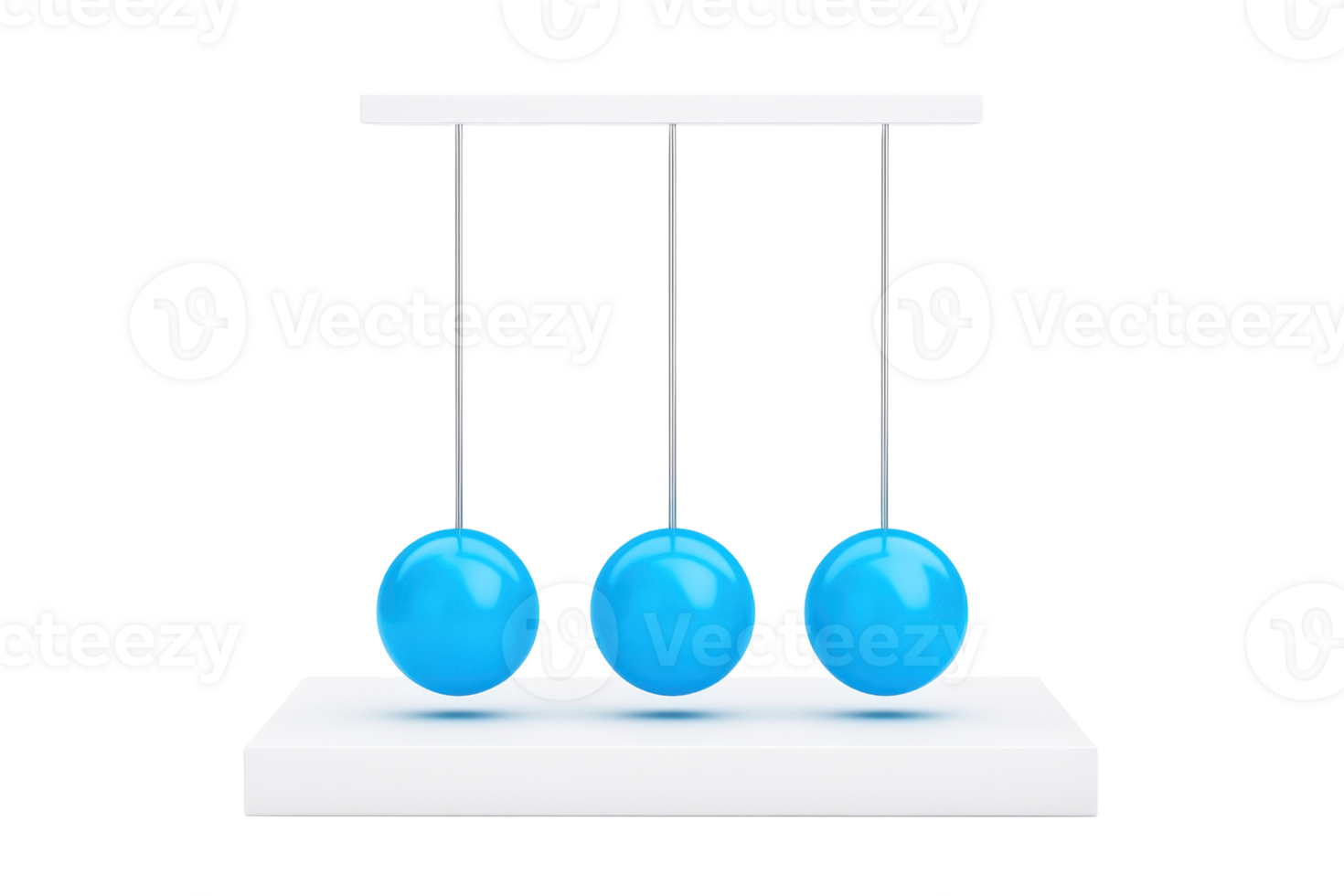 A set of three blue spheres suspended from a horizontal beam, demonstrating the principles of physics and motion. png
