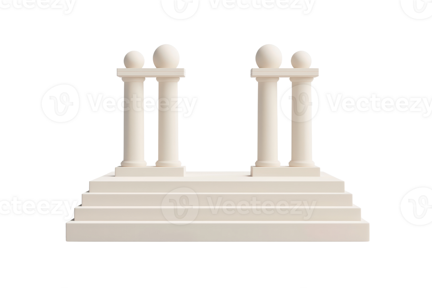 A minimalist sculpture featuring two columns and two spheres atop a tiered base, embodying classical architectural elements. png