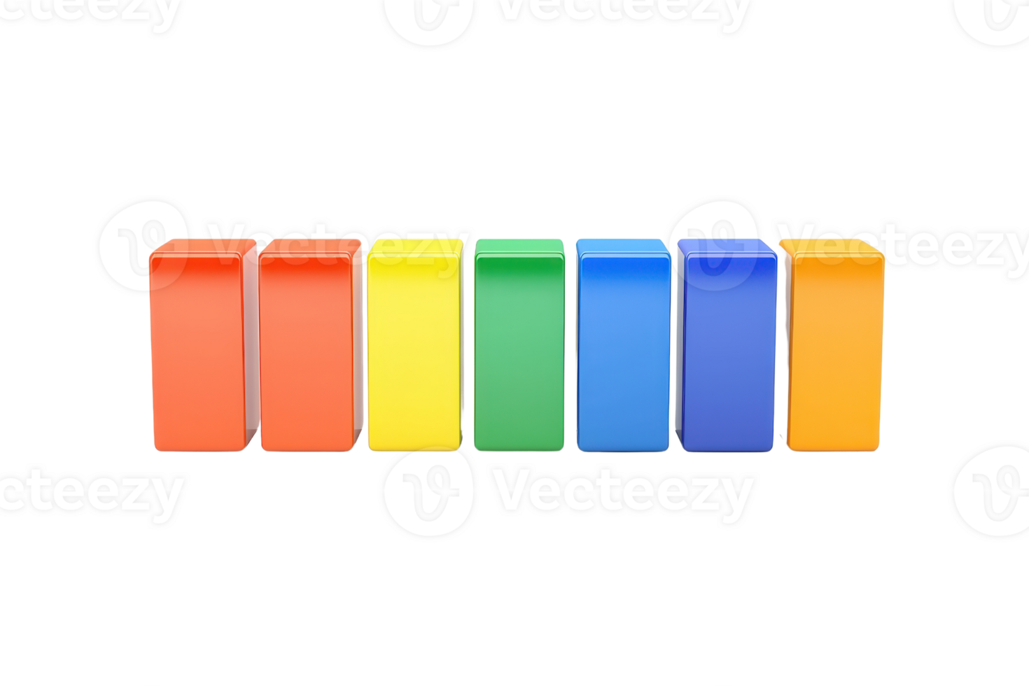 A row of colorful rectangular blocks arranged in order, showcasing vibrant hues of red, orange, yellow, green, blue, and purple. png