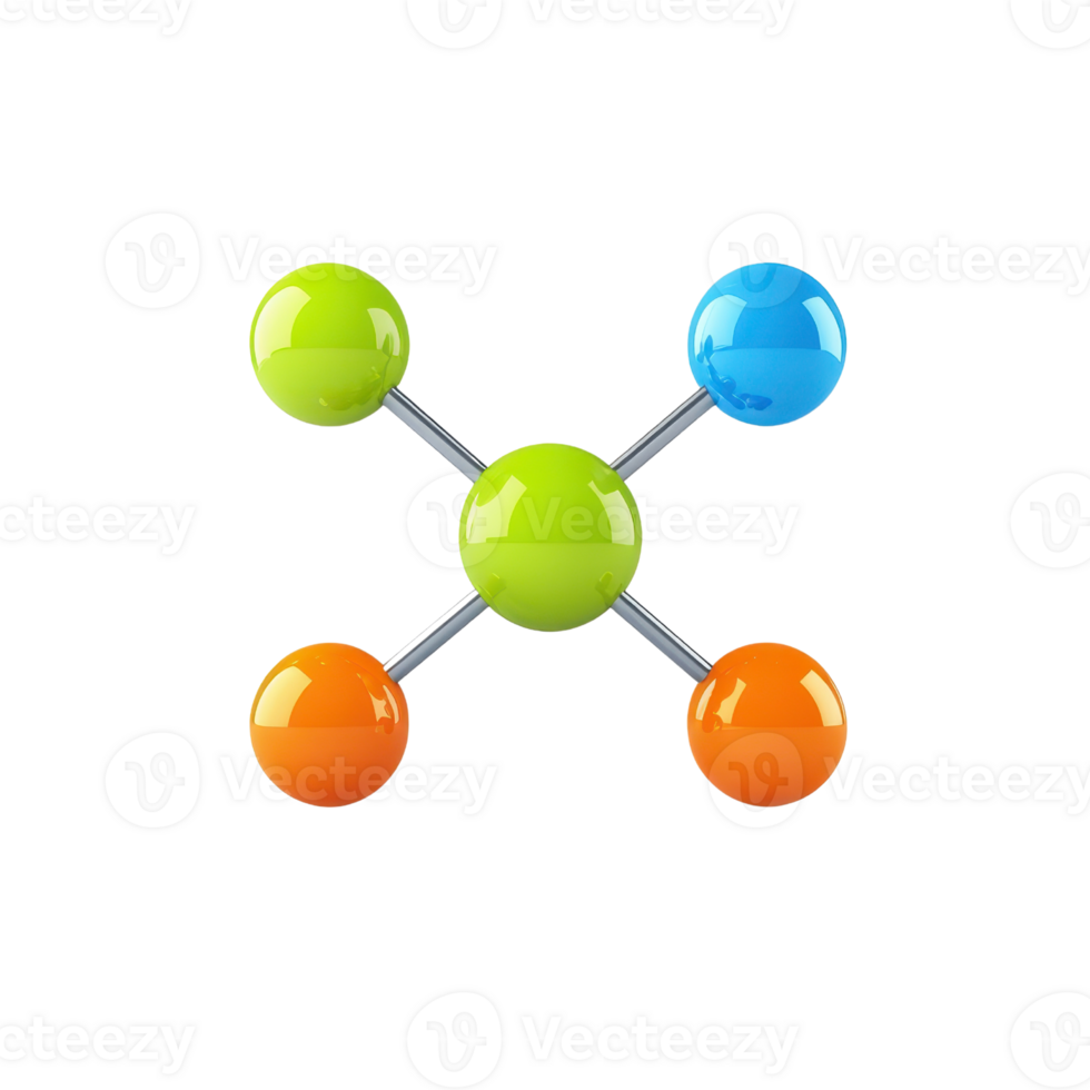 A colorful molecular model with spheres representing atoms connected by rods, showcasing a symmetrical arrangement. png