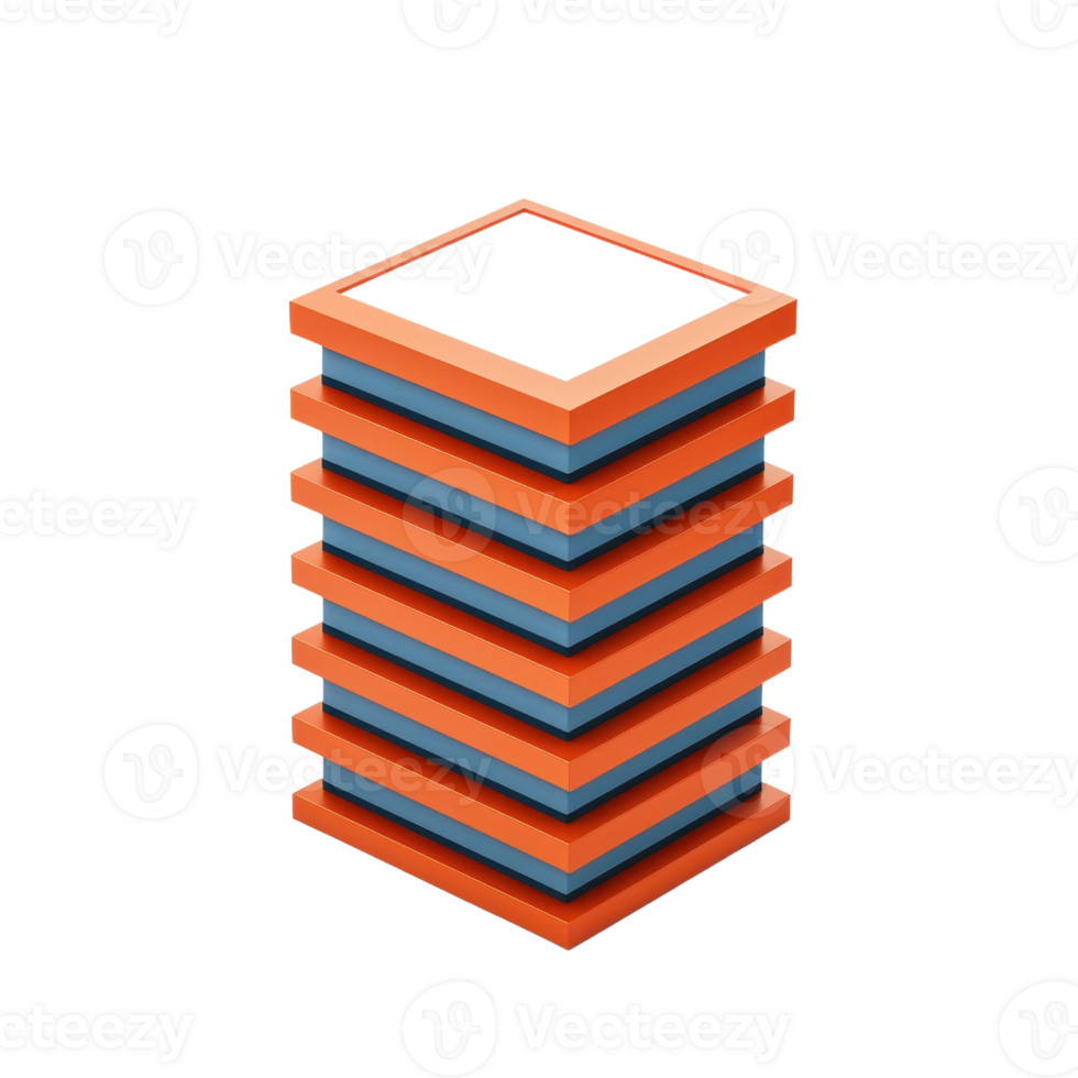 A colorful, layered geometric structure with alternating orange and blue stripes forming a tall, hollow rectangular shape. png