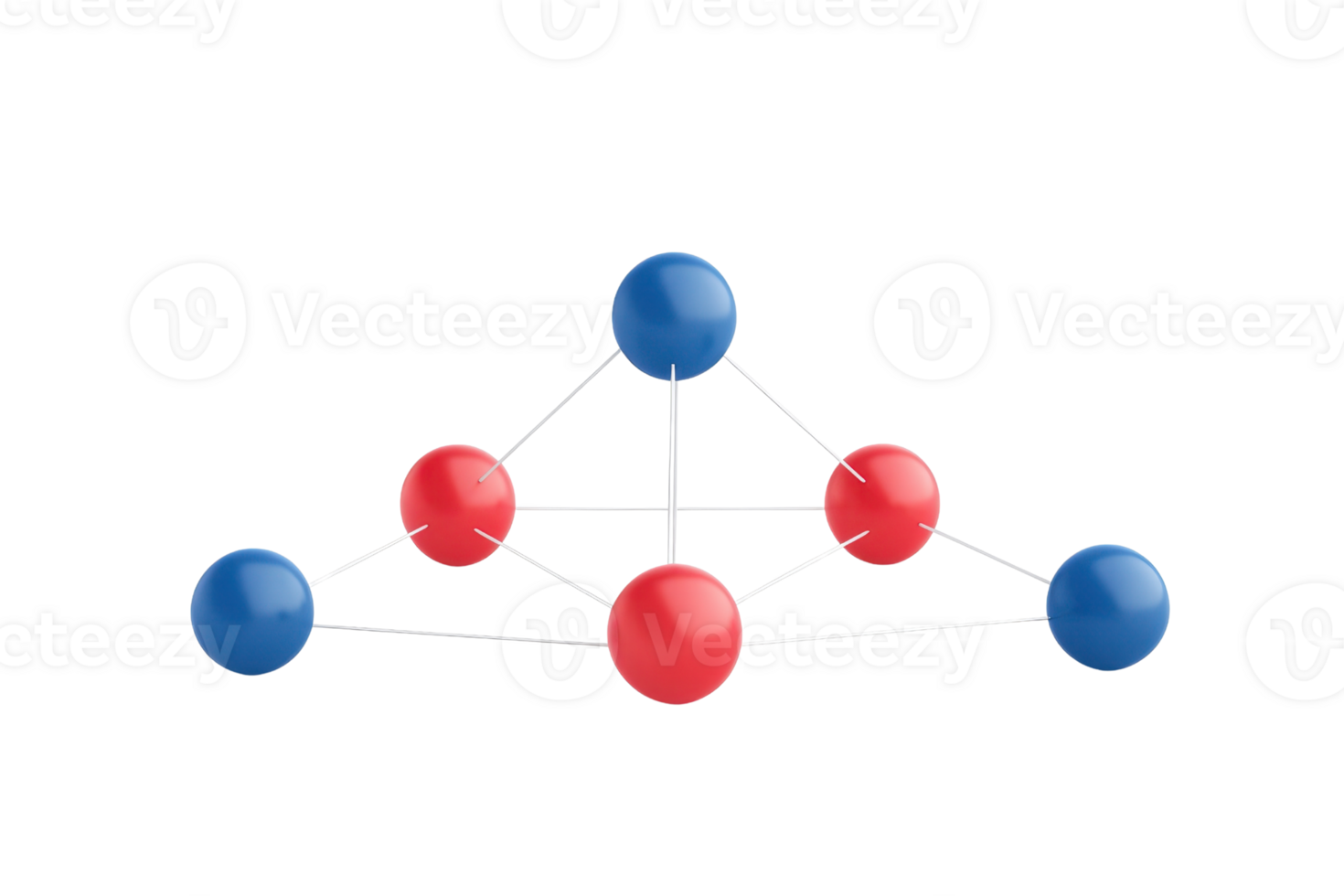A molecular structure featuring interconnected spheres in blue and red, representing atoms and chemical bonds. png