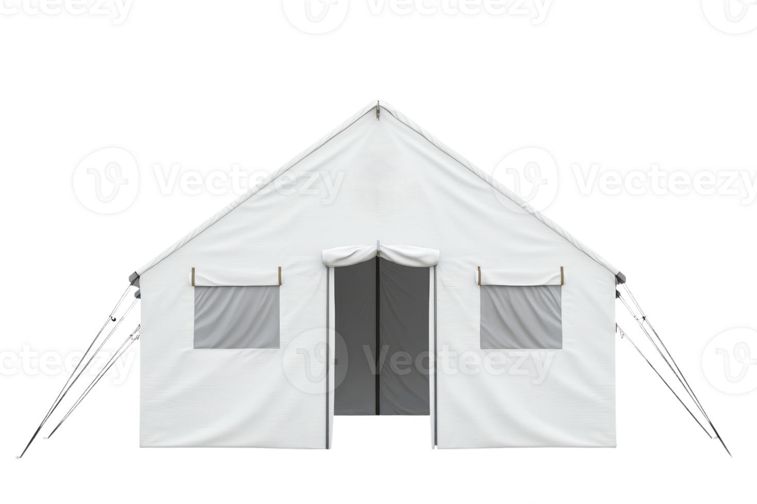 A classic white camping tent with dual windows and a front entrance, designed for outdoor use and adventure. png