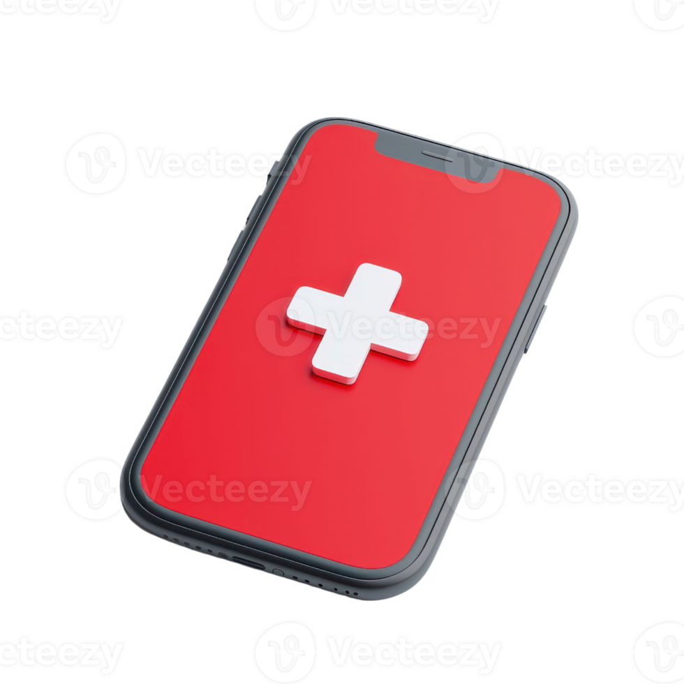 A smartphone featuring a red background with a prominent white cross symbol. png
