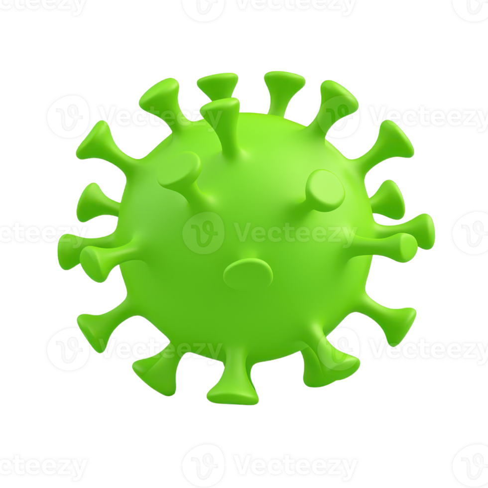 A bright green, spherical model resembling a virus, featuring multiple protruding spikes. png