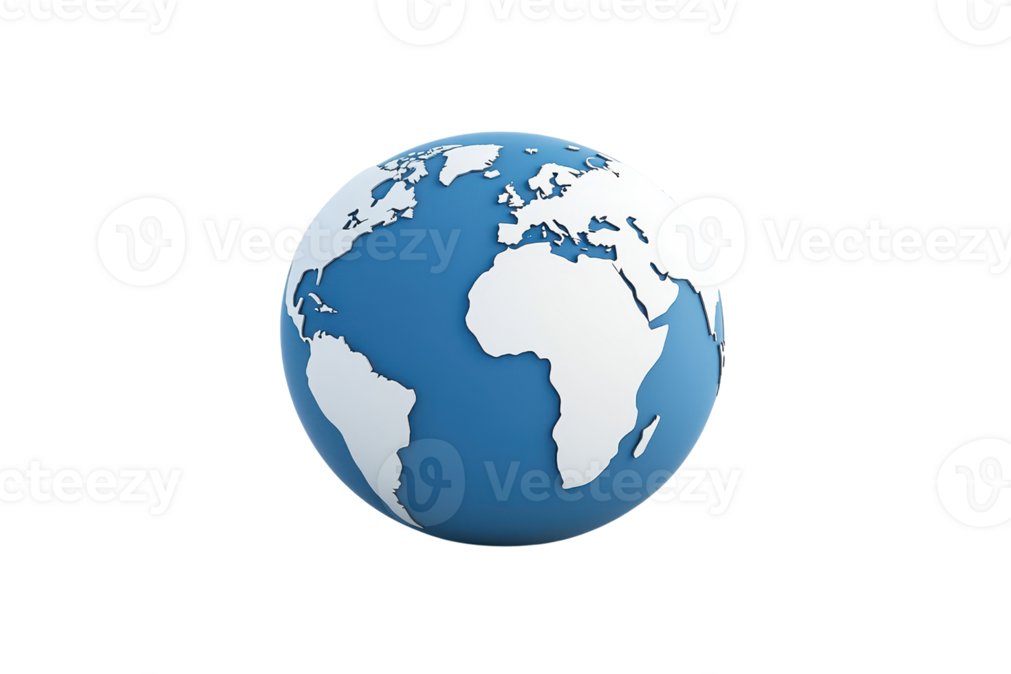 A three-dimensional globe illustrating continents and oceans with a blue and white color scheme. png
