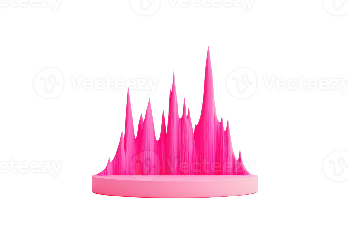 A vibrant pink wave structure resembling sound waves or audio frequencies, dynamically rising from a circular base. png