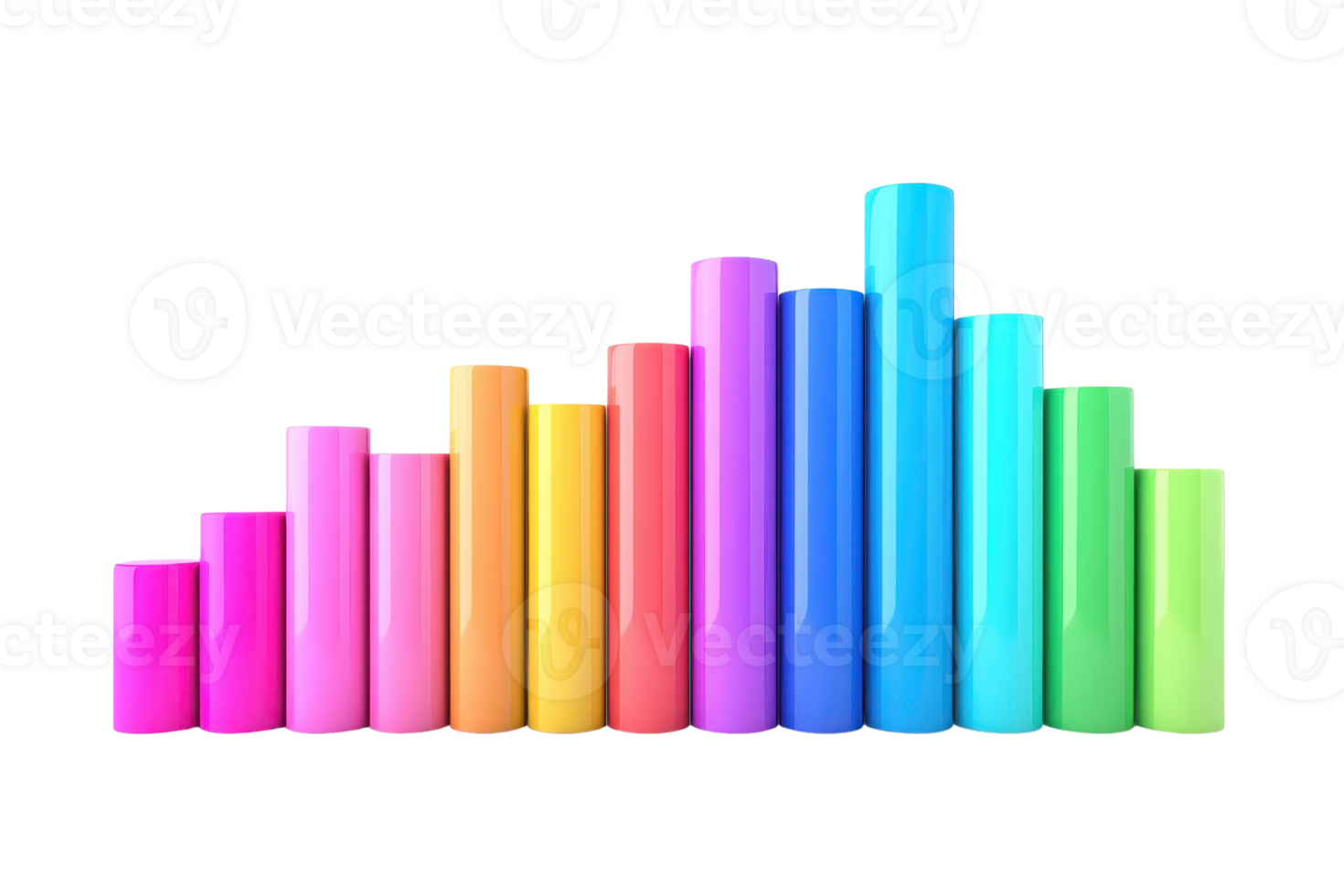 A vibrant arrangement of colorful cylindrical shapes in varying heights, creating a visually appealing pattern. png