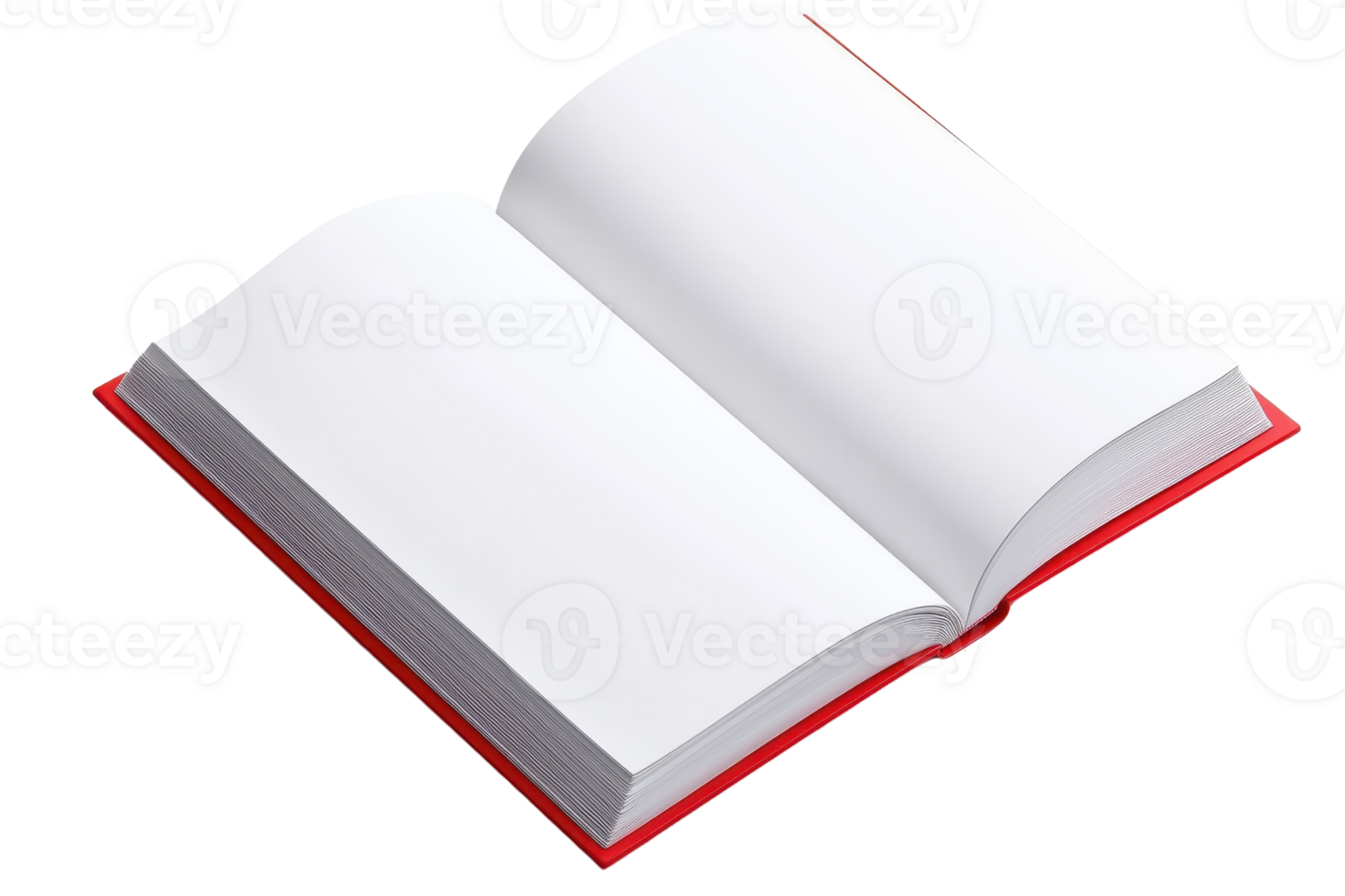 An open book with blank pages, featuring a red spine and edges, inviting content creation and reading exploration. png
