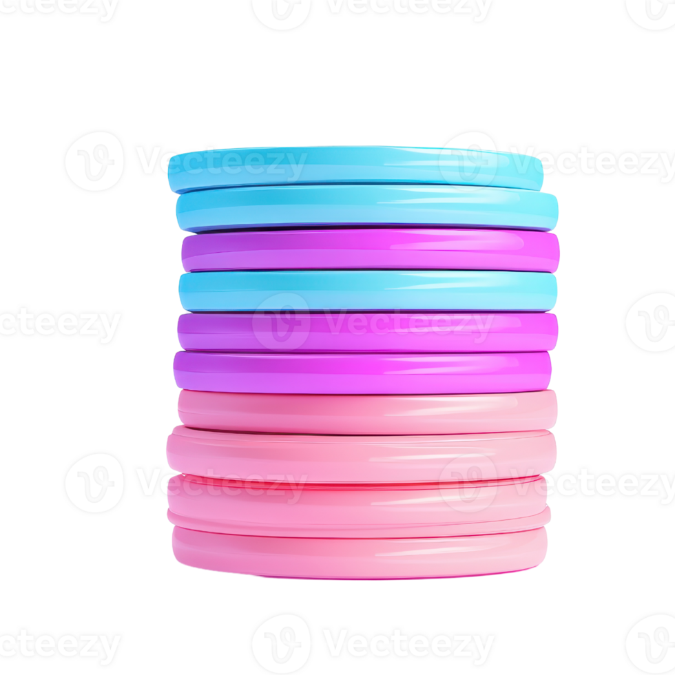 A stack of colorful rings arranged in a vibrant gradient from blue to pink. png