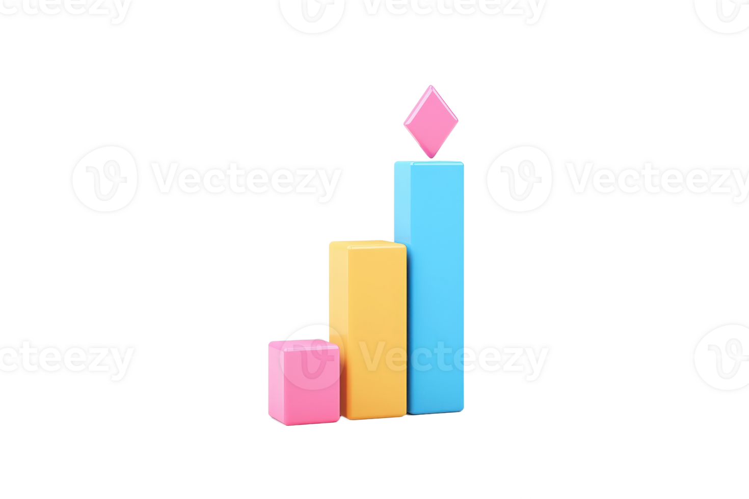 Colorful geometric blocks arranged in a bar chart configuration, featuring various heights and a diamond shape on top. png