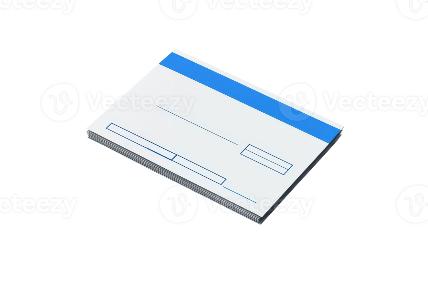 A blank card with a blue header and spaces for information, suitable for various uses such as invitations or notes. png