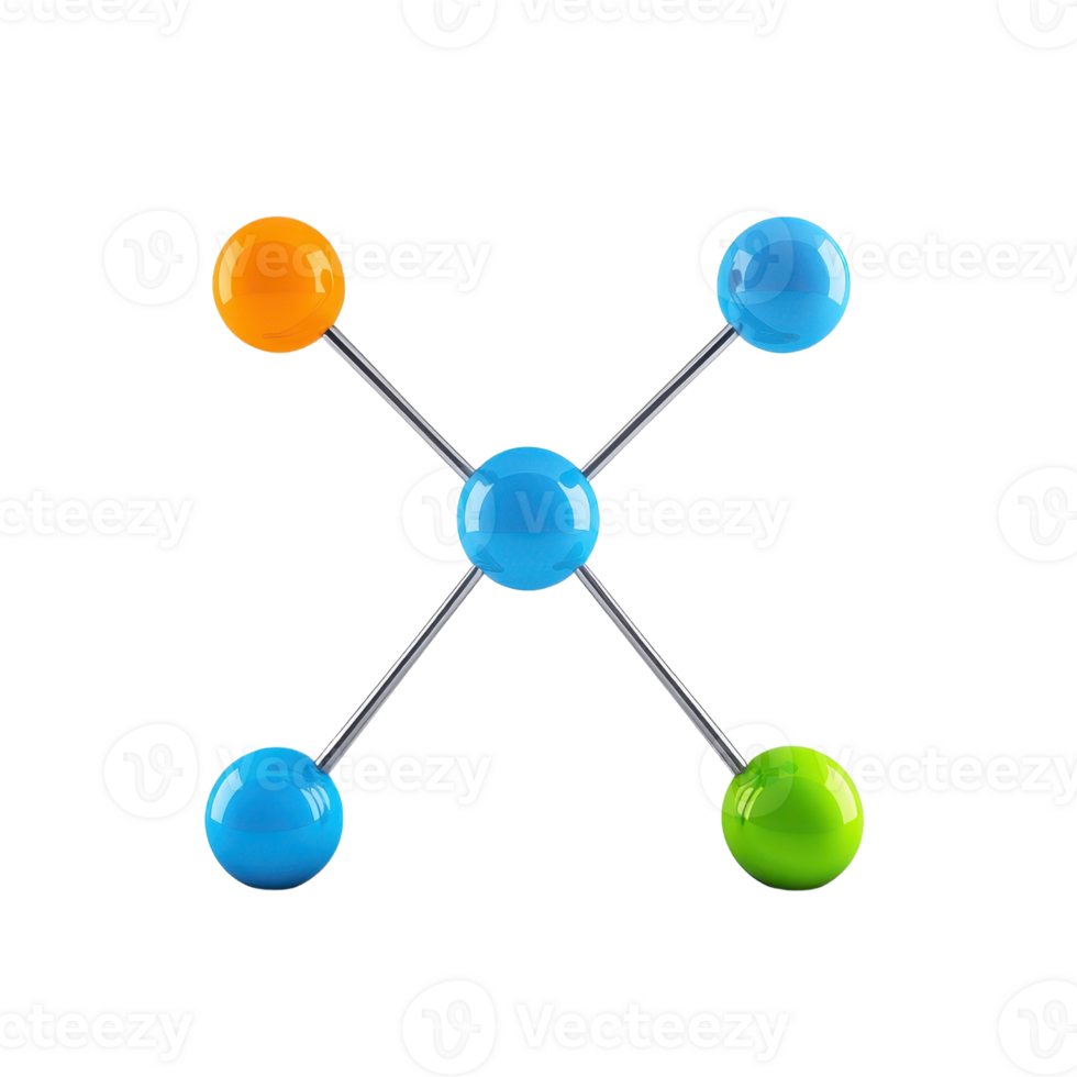 A colorful molecular model featuring four spheres connected by rods, representing a chemical structure. png
