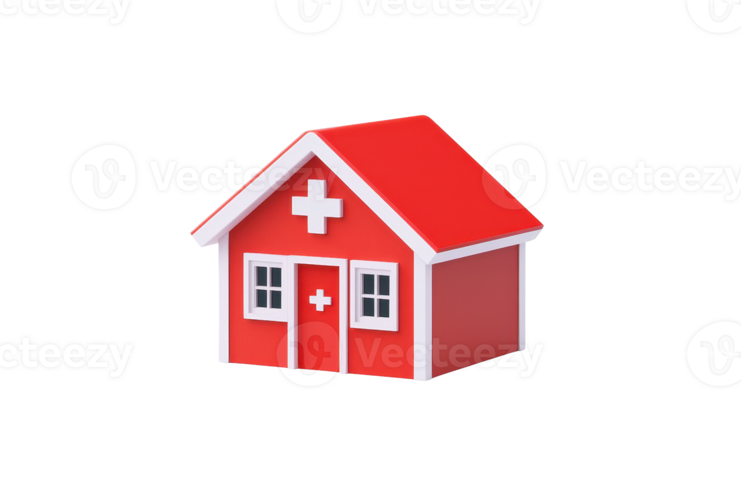 A vibrant red house featuring a white cross symbol, resembling a medical or first aid facility. png