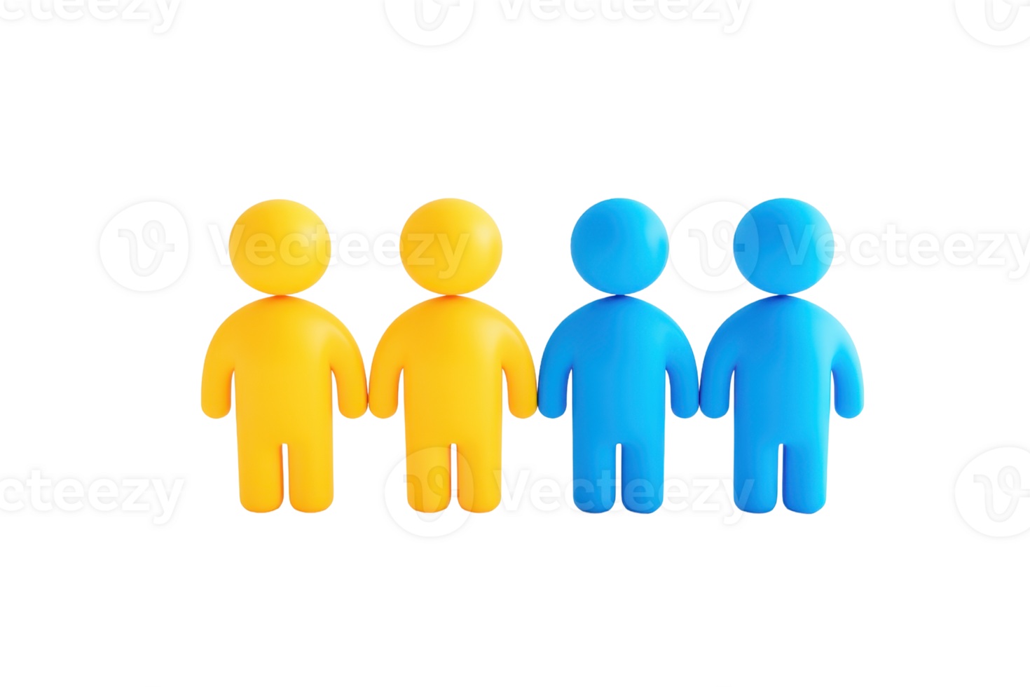 Four stylized figures in vibrant colors, representing a group or community, with distinct yellow and blue shades. png