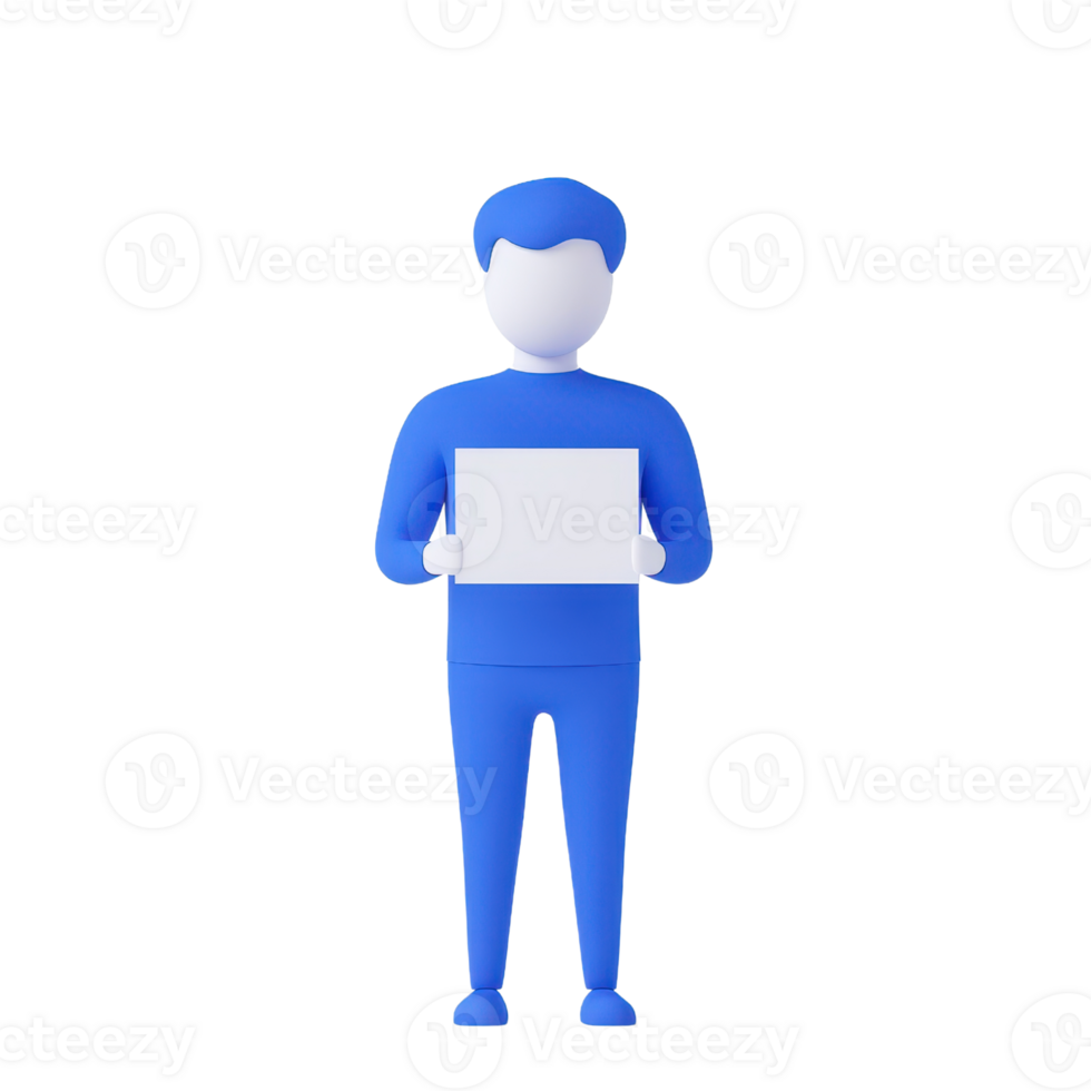 A simple, stylized figure in blue holds a blank white sign, presenting a clear space for text or graphics. png