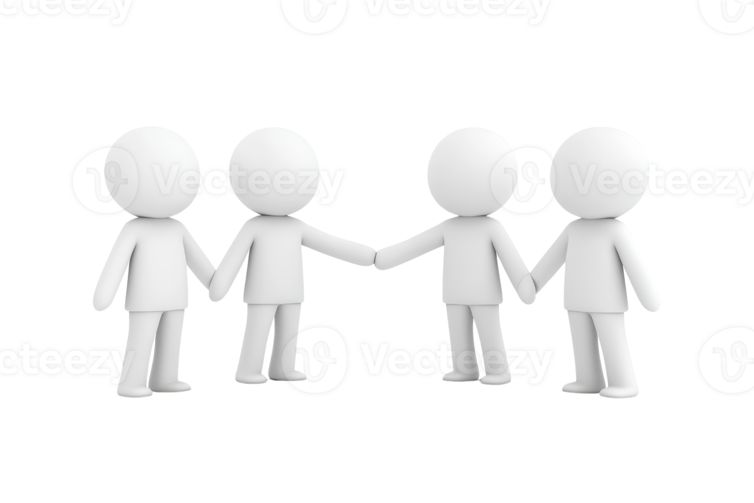 Four stylized figures are shaking hands, symbolizing collaboration and agreement. png