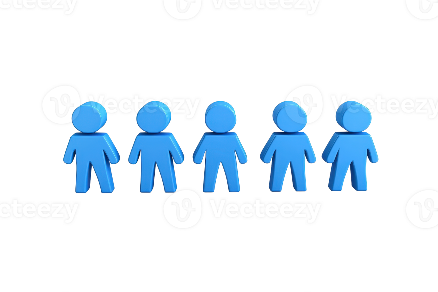 Five blue figures arranged side by side, representing a group of people or community. png