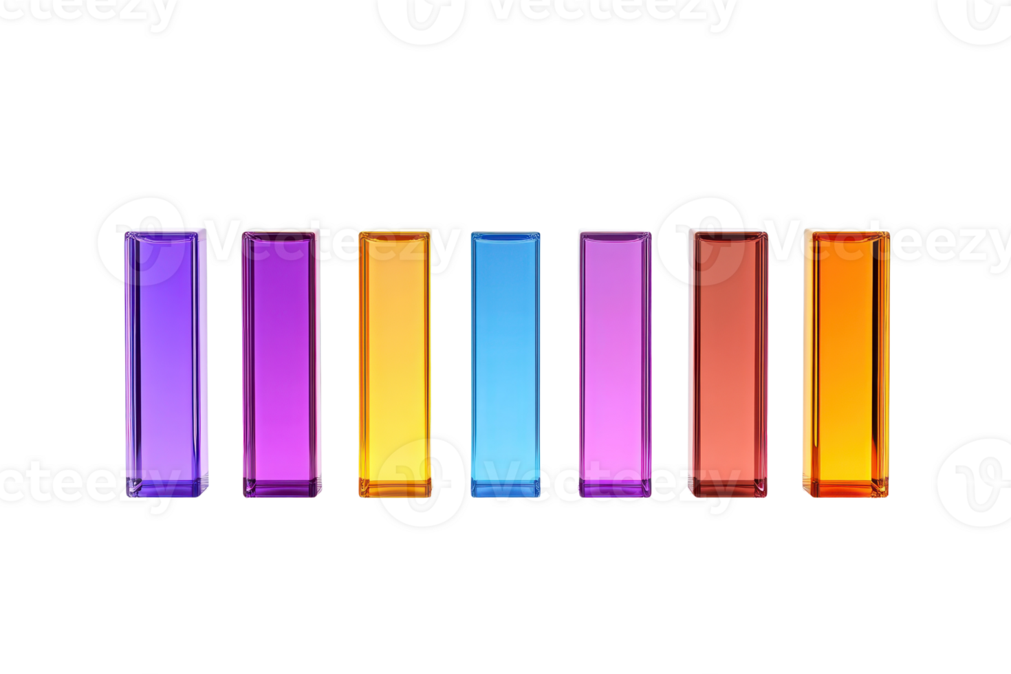 A series of vertical rectangular bars in varying shades of purple, blue, orange, and yellow, arranged in a line. png